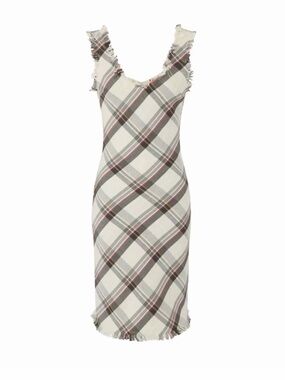 Plaid Sleeveless Midi Dress in Cream and Brown